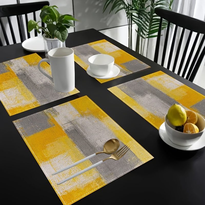 Photography Geometry - VIKAMA Geelgrijze abstracte olieverfschilderij placemat, geometrische